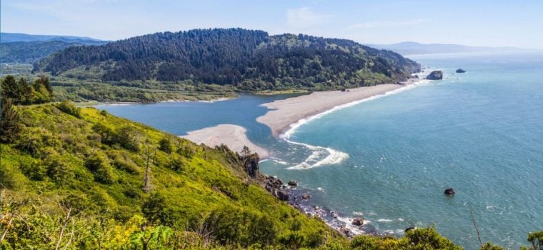 Klamath River empties into the Pacific Ocean.