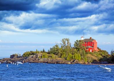 Lighthouse along the shores of Lake Superior in Marquette, Michigan.